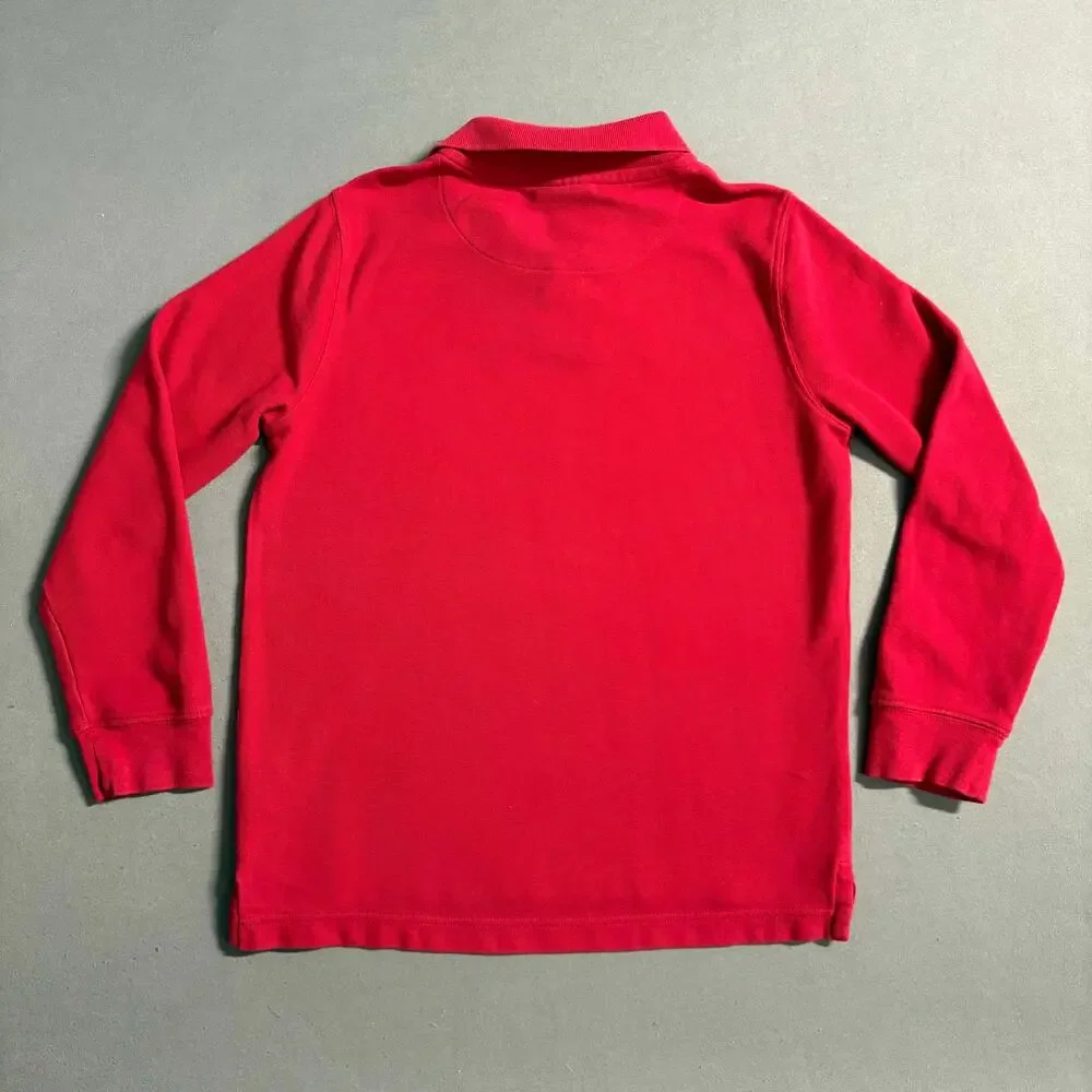 Hanna Andersson Long Sleeve Polo Shirts Kids 10 Red Navy Organic Cotton